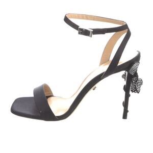 Mach & Mach Crystal Blossom Black Satin Ankle Strap Heeled Sandals NWOB Sz 38.5